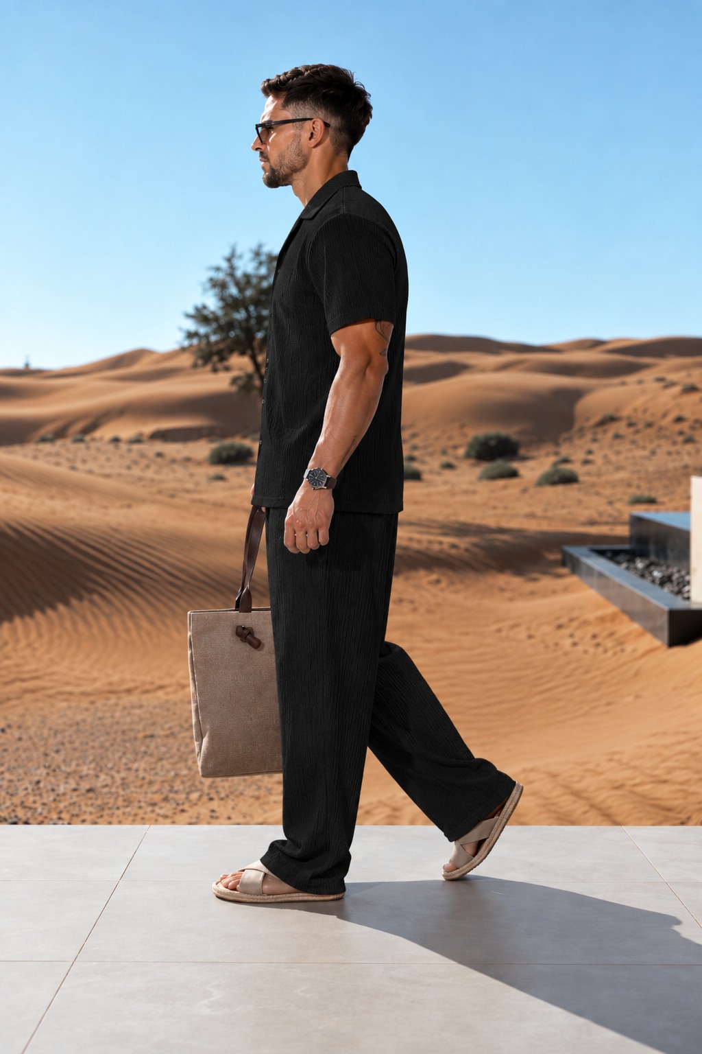 Conjunto Hawai Pantalon + Camisa De Lino Elastizado. A rayas- Importado- - Imagen 3