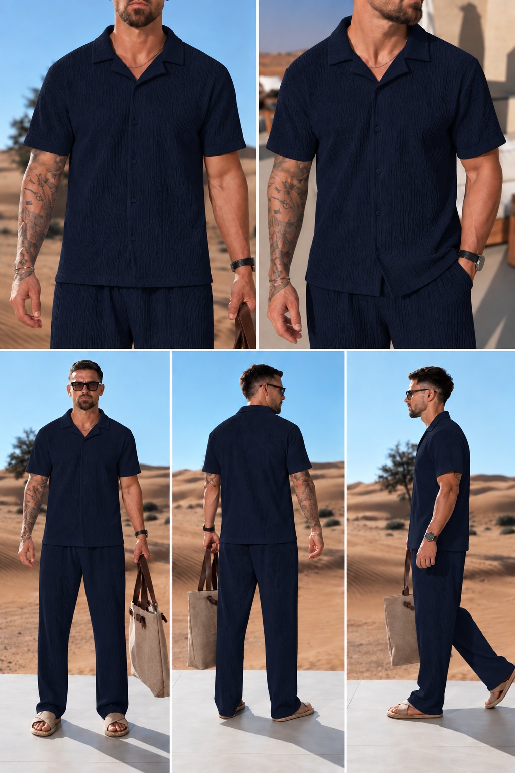 Conjunto Hawai Pantalon + Camisa De Lino Elastizado. A rayas- Importado- - Imagen 14